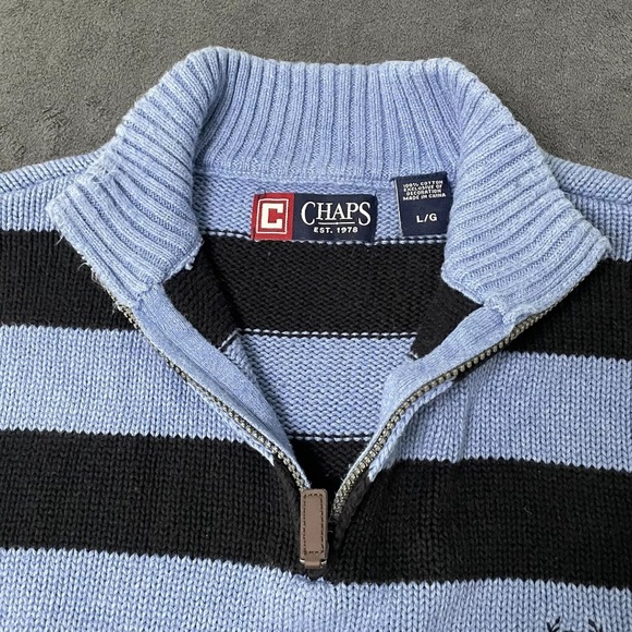 Chaps Ralph Lauren 1/4 Zip Sweater Mens Blue Stripe Mock Neck Blokecore Rugby - Picture 5 of 7